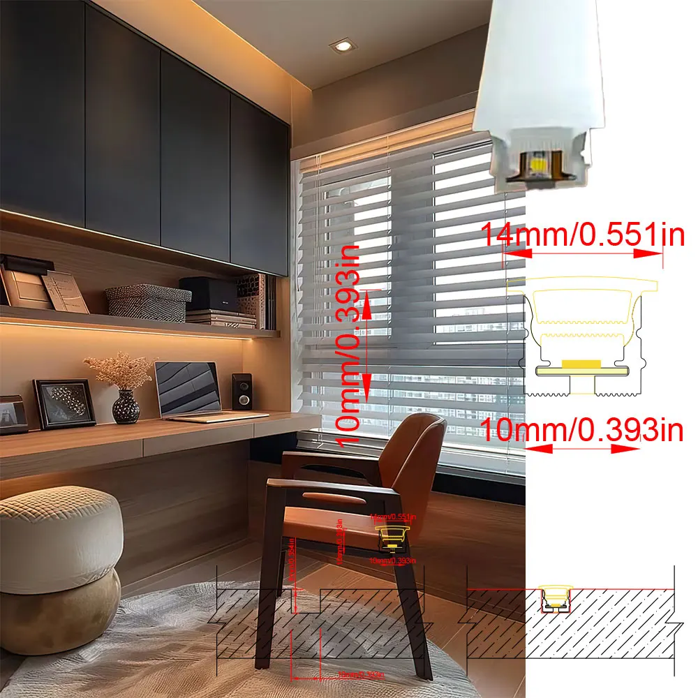Linear LED Profile Flexible Silicone Neon Tube 2835 Cuttable Beads Embedded Lighting for Cabinet Bookshelf Ceiling Wardrobe