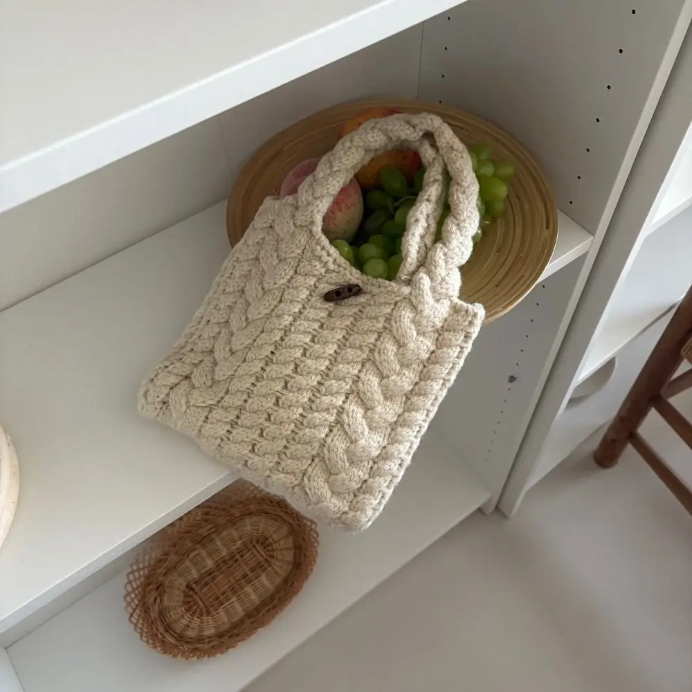 

Креативная многоцветная вязаная сумка на пуговицах с коровьим рогом, милая тканая шерстяная сумка, большая вместительная мягкая вязаная сумка на запястье для поездок на работу