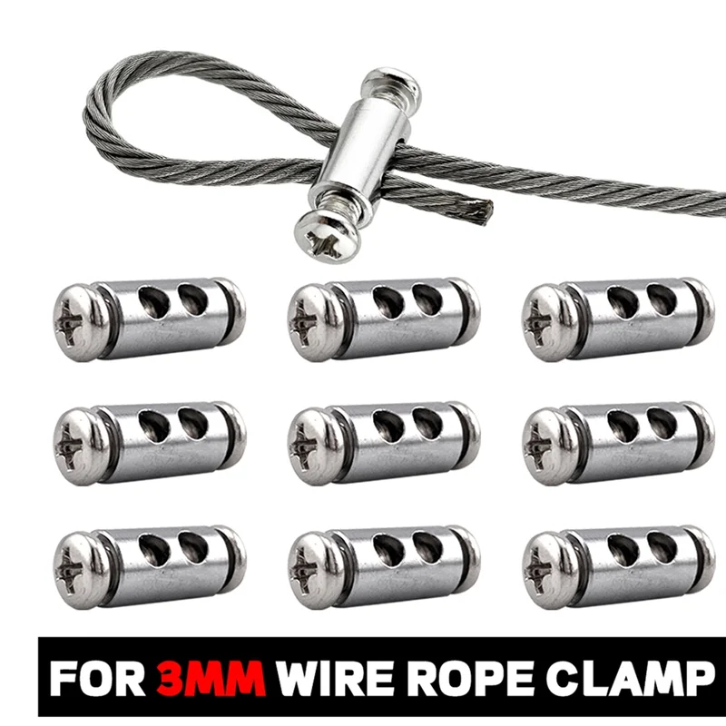 75STO-20PCS For 2/3Mm Adjustable Wire Rope Clip Double Hole Cable Clamp Thread Locker Clamps Screw Fixing Hardware Accessories