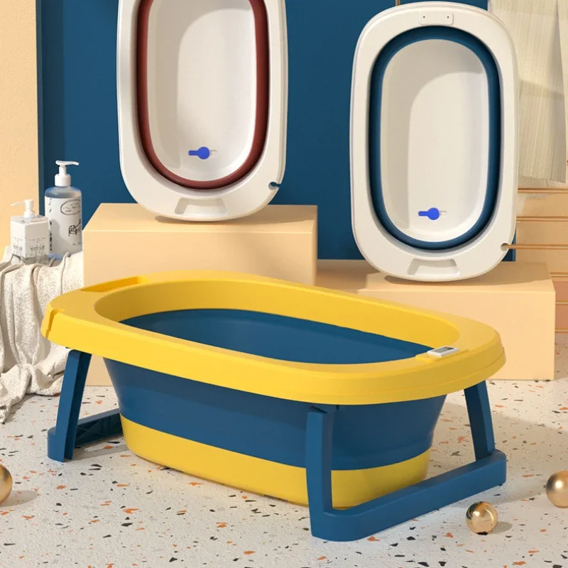 Baby Foldable Large Bathtub 0-6 Kids Can Sit and Lie Bath Tub Convenient Folding Bathroom Barrel Non-slip Cushion Bath Bucket