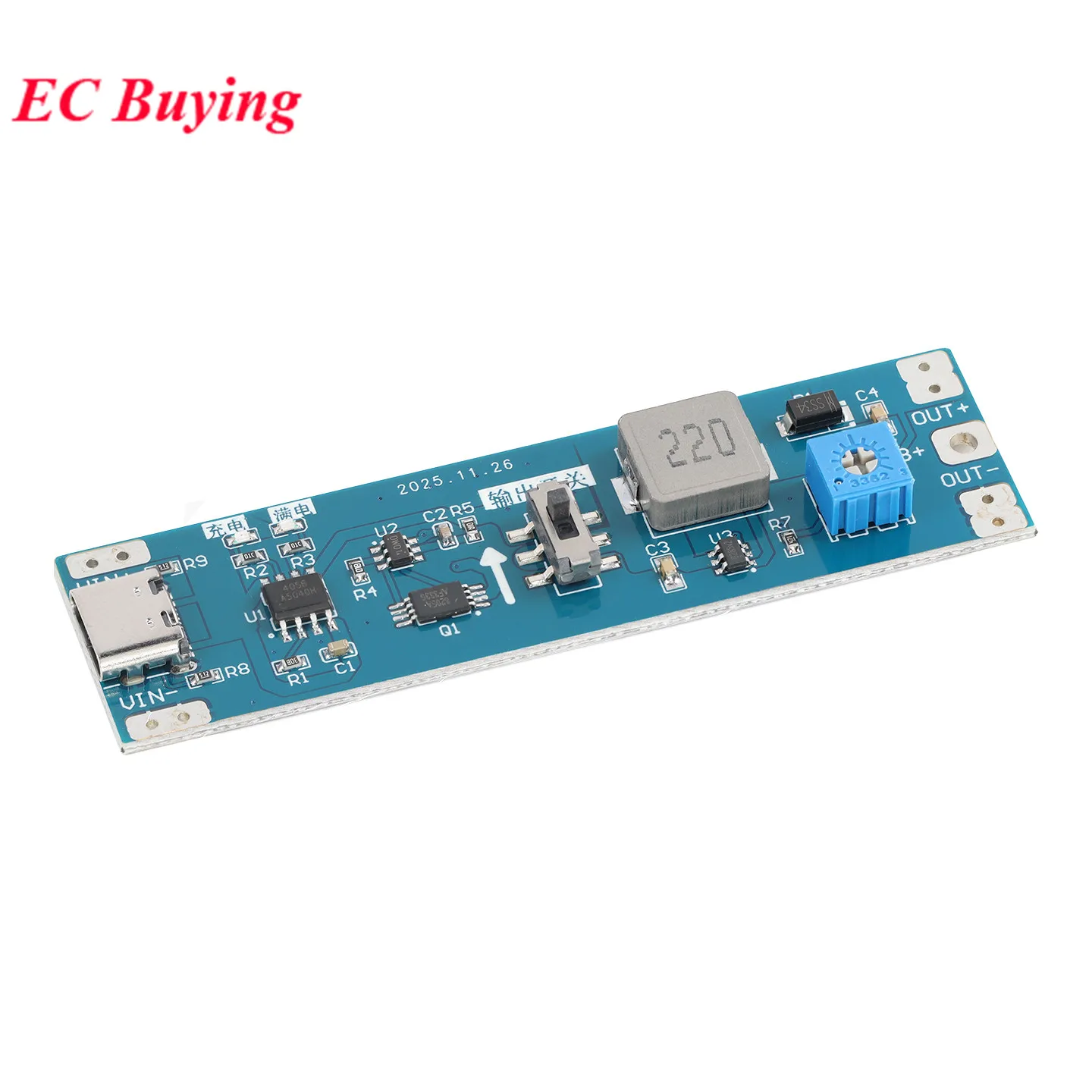 3.7V to 9V 12V Type-C 18650 Lithium Battery Boost Step Up Module Adjustable Charging Discharging Integrated Charge Board 4.2V 2A