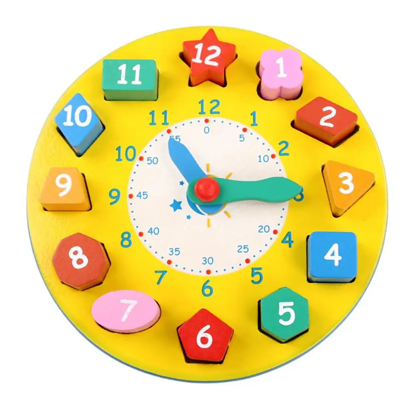 Teaching Time Blocks Clock Number Shape Teaching Clock Movable Arms Shape Sorting Puzzle For Home School Daycare Center