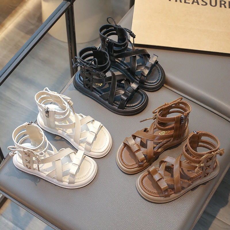 Girls Gladiator Sandals 2026 New Summer Children Fashion Princess High-top Shoes Versatile Kids Causal Beach Holiday Sandals