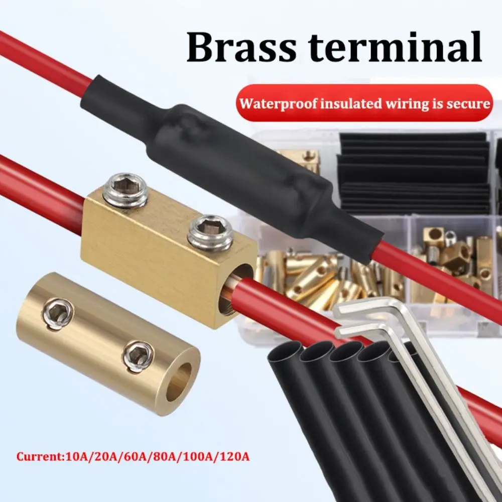 

10/20/60A Brass Terminal Block High Current with Heat Shrink Tubing Electrical Wire Connector Waterproof Non Pressurized