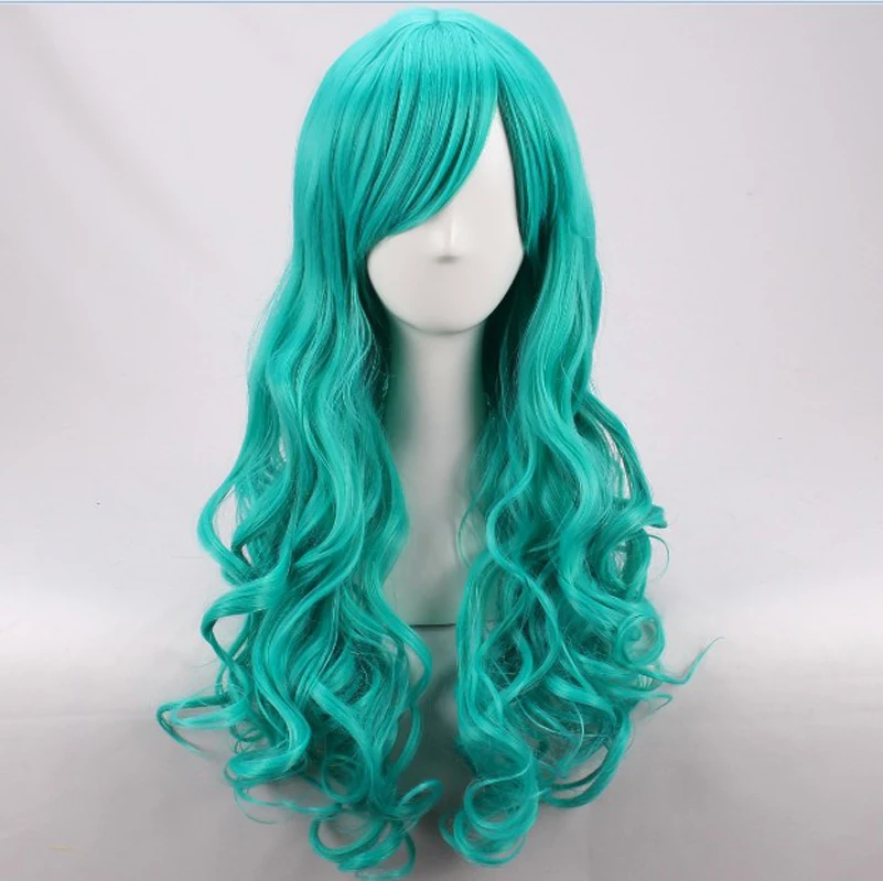 Kaiou Michiru Wigs Sailor Neptune Long Green Curly Heat Resistant Synthetic Hair Cosplay Costume Wig + Wig Cap