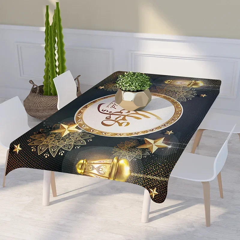 

Muslim Mosque Ramadan Tablecloth Kitchen Rectangle Tablecloth Crescent Lantern Waterproof Accessory Festival Party Tablecloth