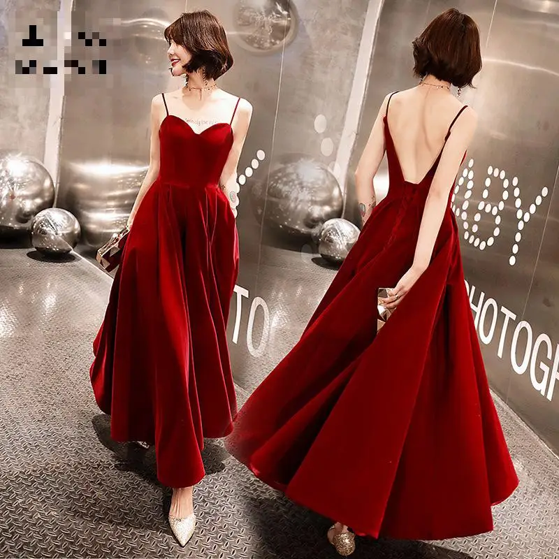 New Long Dresses Evening Sexy Backless Ankle-length Sukienka Wieczorowa Fashion Spaghetti Strap Simple Party Dress Customized