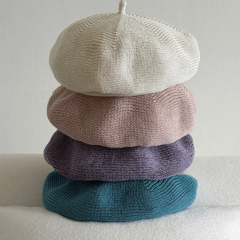 Koreanische einfache gekräuselte Strickmütze für Damen, Frühling und Herbst, dünne atmungsaktive achteckige Malermütze, elegante Newsboy-Kappe – Detail 1