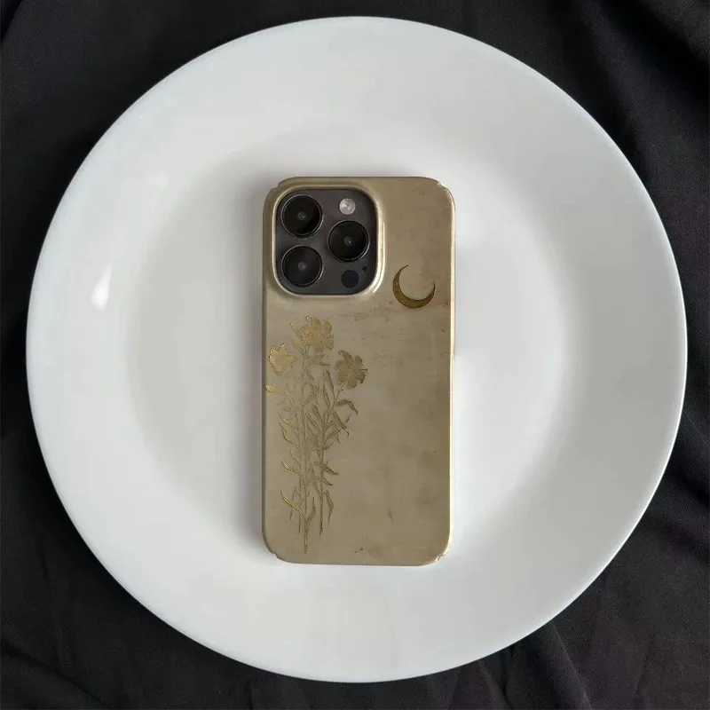 Flower Moon Art Eenvoud Case voor IPHONE 16 PRO MAX 14 13 PRO 13 PRO MAX 15 15 PLUS 12 13 MINI Acryl Harde Mobiele Telefoon Gevallen