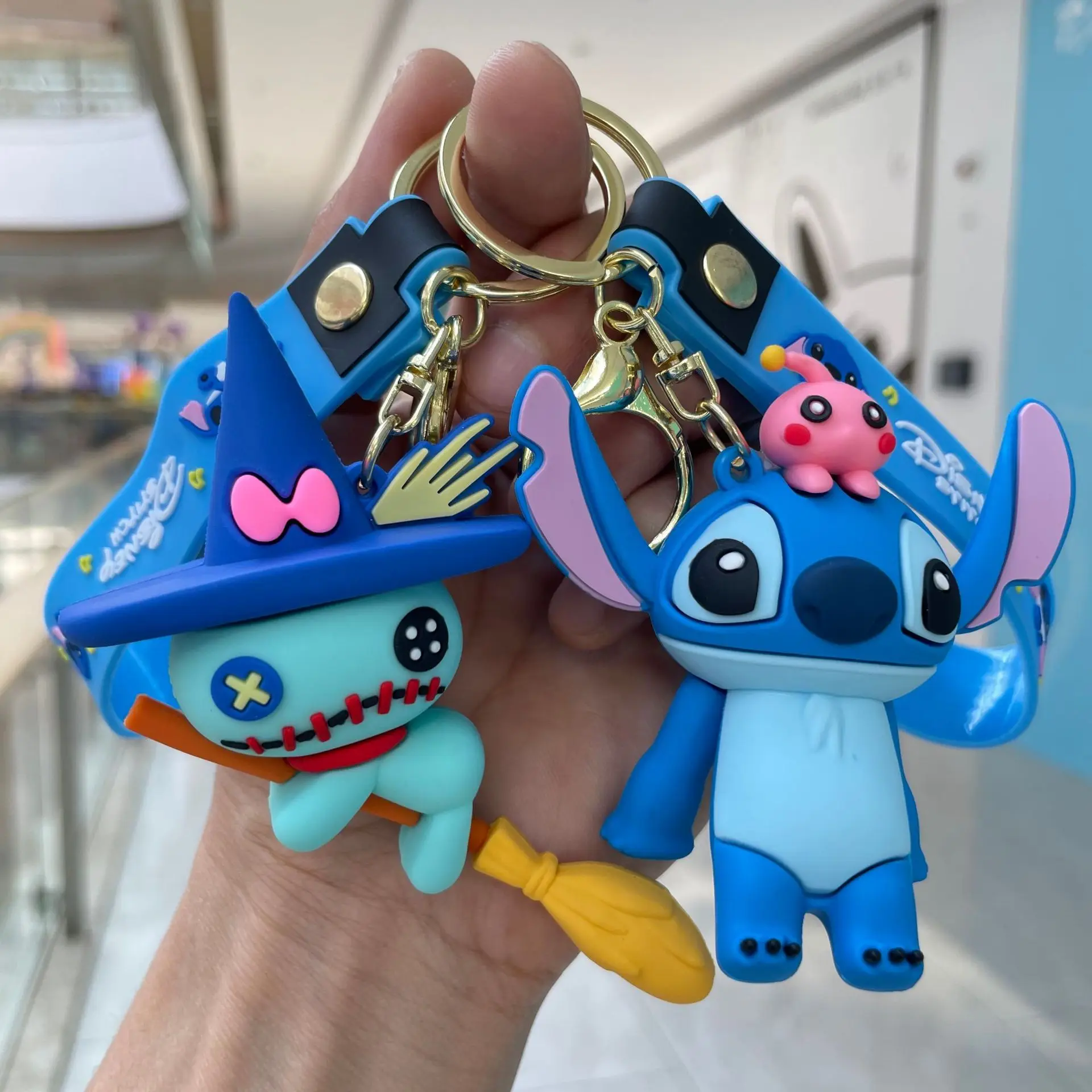 Cartoon Cute Lilo & Stitch Silicone Pendant Keychain for Women Men Fans Kawaii Scrump Angel Keyring for Christmas Party