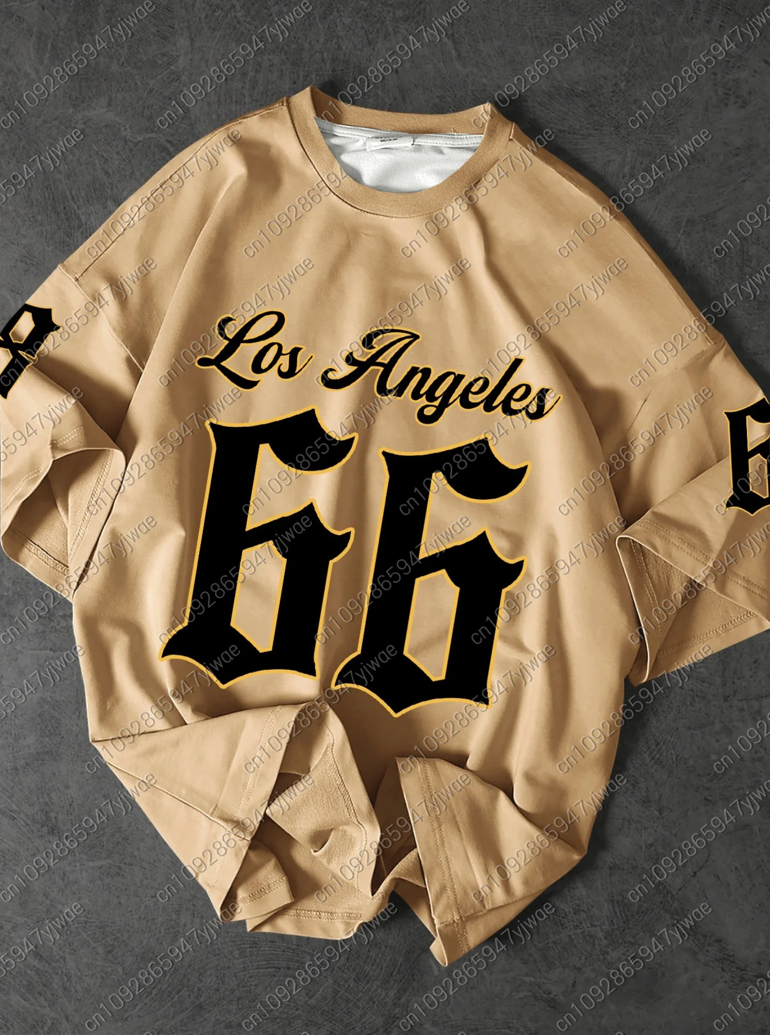 

2025 Summer Men American LOS ANGELES NO.66 Print Crew Neck Short-Sleeved Top Daily Street Men T-Shirt Men Clothing