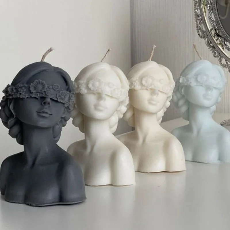 DIY Blindfolded Girl Candle Closed-Eye Girl Silicone Candle Molds for Making Aromatherapy Plaster Canldle Mould Home Decor Gift