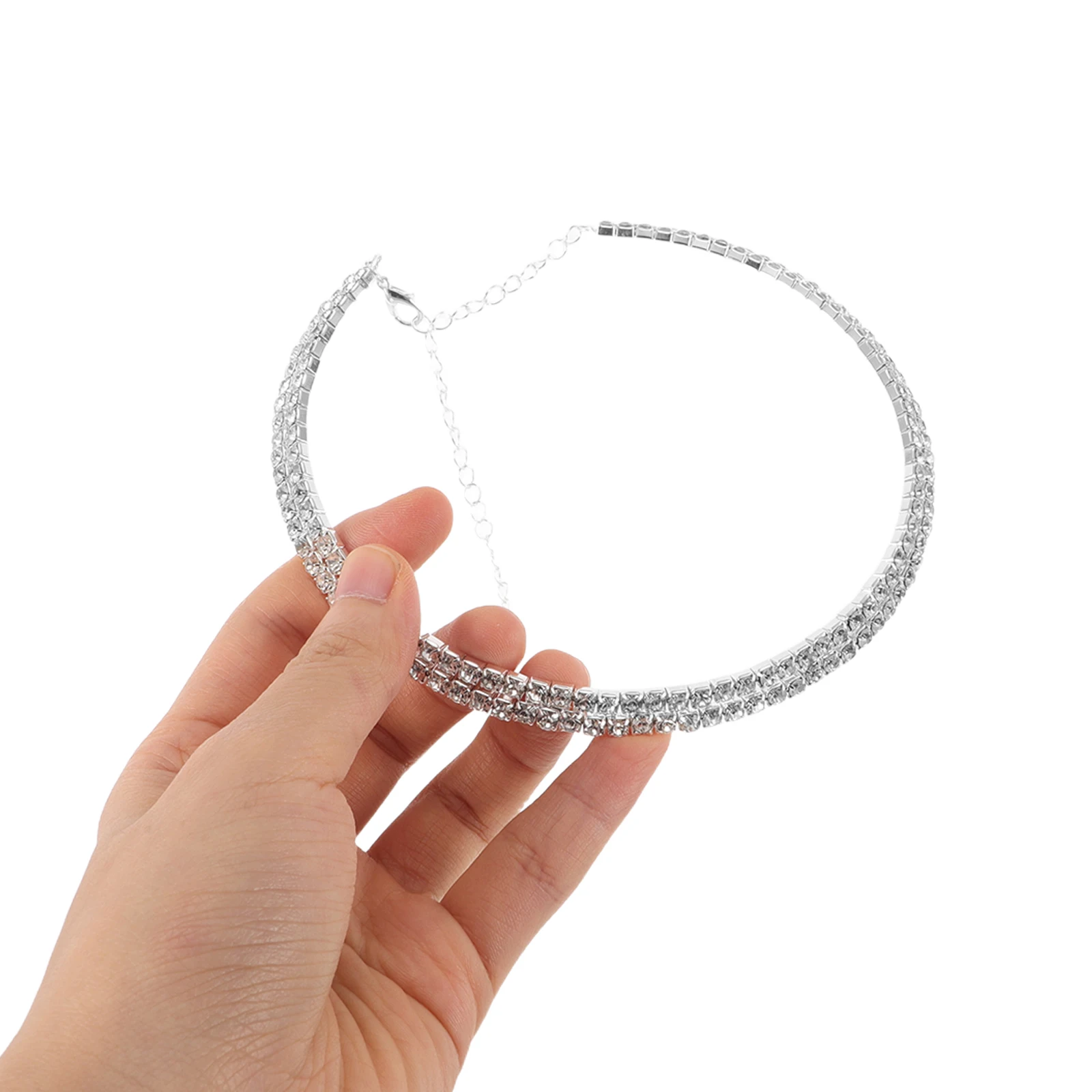 

2pcs Adjustable Crystal Necklace Elegant Rhinestone Choker Bridal Sparkling Costume Jewelry Layered Necklaces Wedding