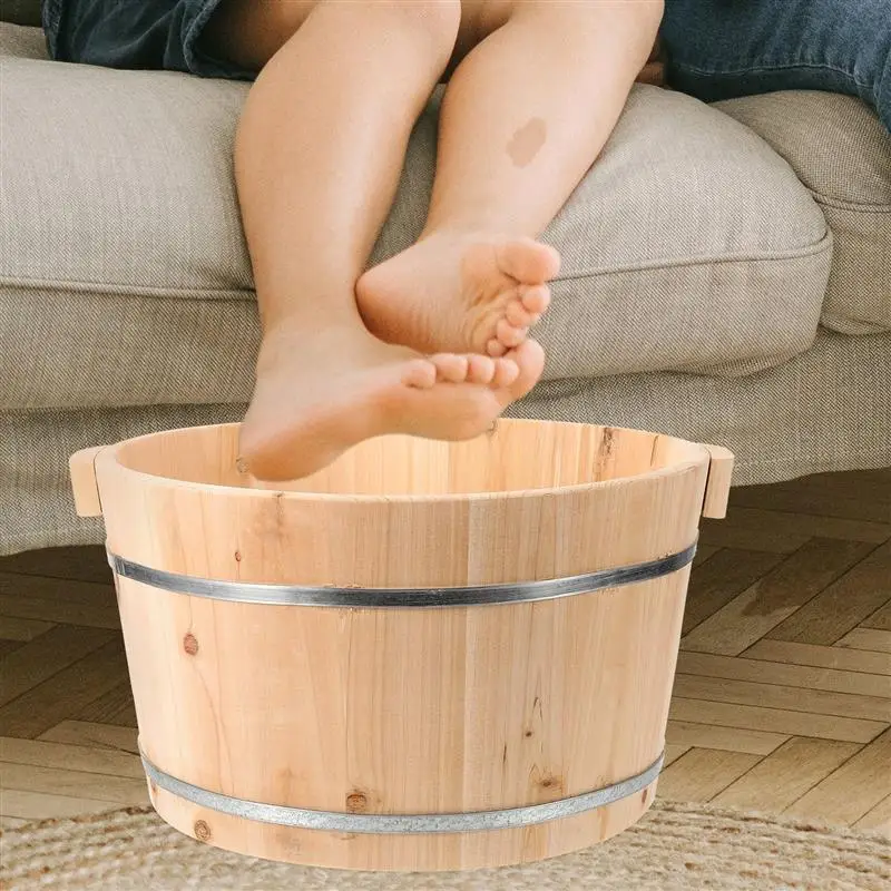 Foot Bath Bucket Portable Foot Bath Basin Wooden Washing Basin Foot Spa Soak Bath Tub Household Solid Wood Foot Wash Bucket