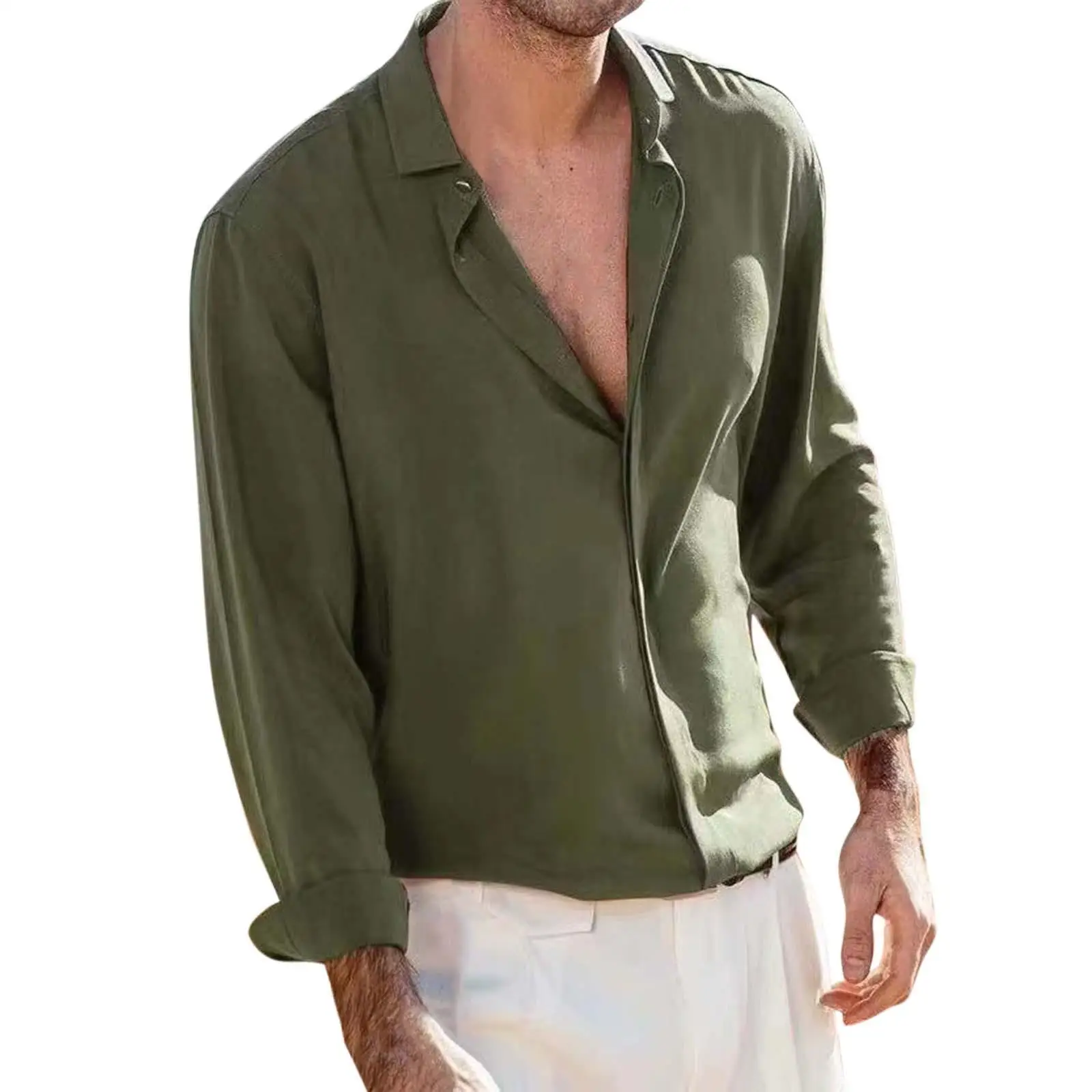 Men's Cotton Linen irt Collared Long Sve Street Sle  Color Splice Fabric Average Thin Summer 2023 Faion