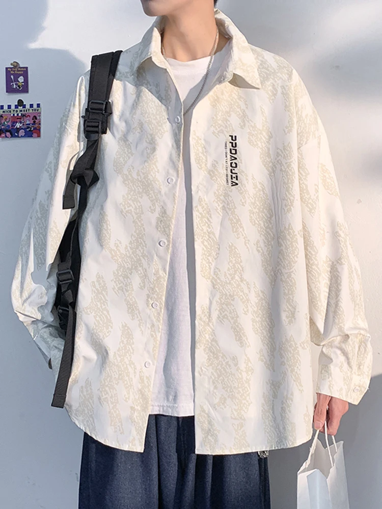 Baroque Sle Men's irt ort Sve Long Sve Printed High-End Feeling Street Sle Spring Autumn Faion Youth ular