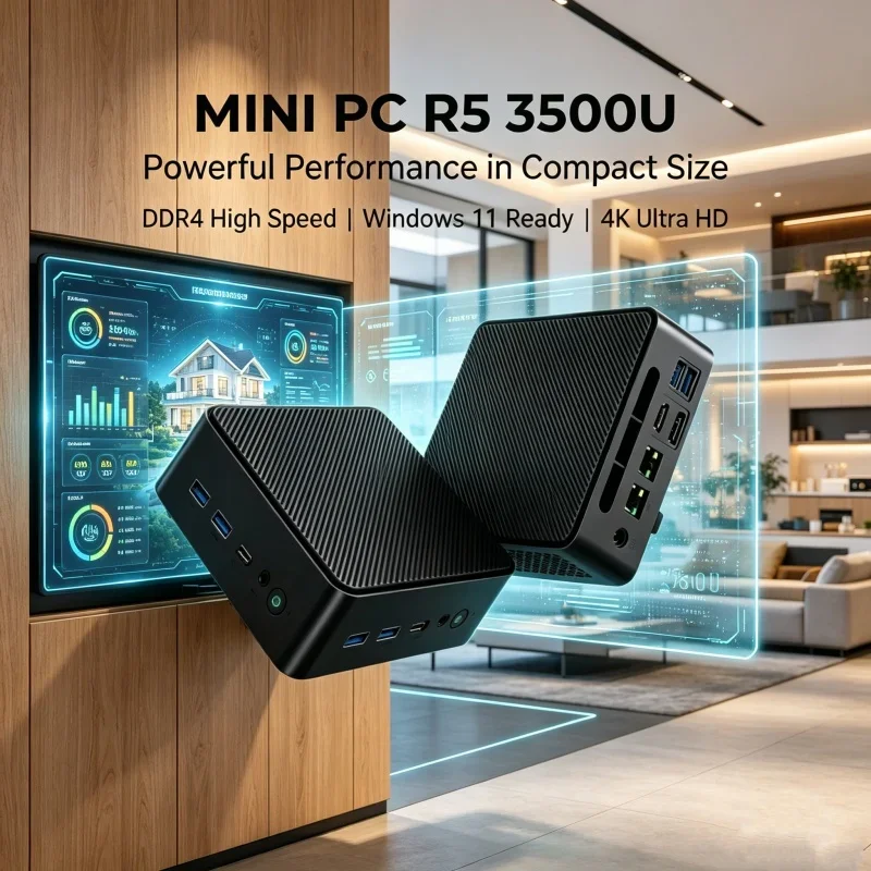 Mini PC Portátil Torrid LENO, AMD Ryzen 5 3500U, 32GB DDR4, 2TB M.2 SSD, Win11, 4K HDMI DP, Computadora de Escritorio Compacta para Oficina en Casa