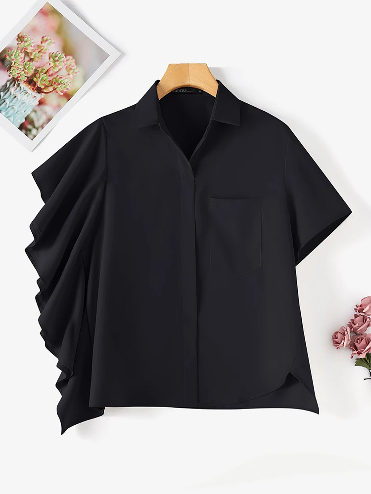 

ZANZEA Fashion Summer Shirt Elegant Solid OL Work Blouse Casual Buttons Down Blusas Lapel Neck Short Sleeve Loose Party Tops