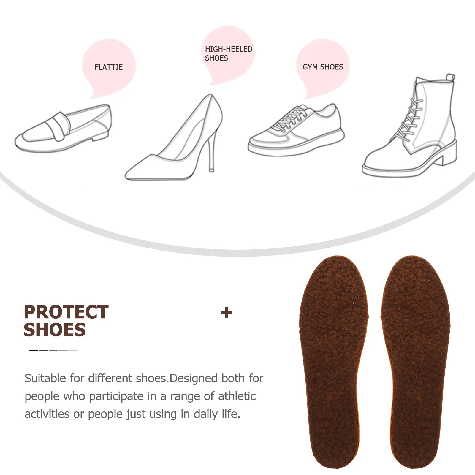 1Pair Warm Massage Insoles Imitation Lambs Wool Shock Absorbing Cushions for Foot Care Sports Support Shoe Pads Men Women Size