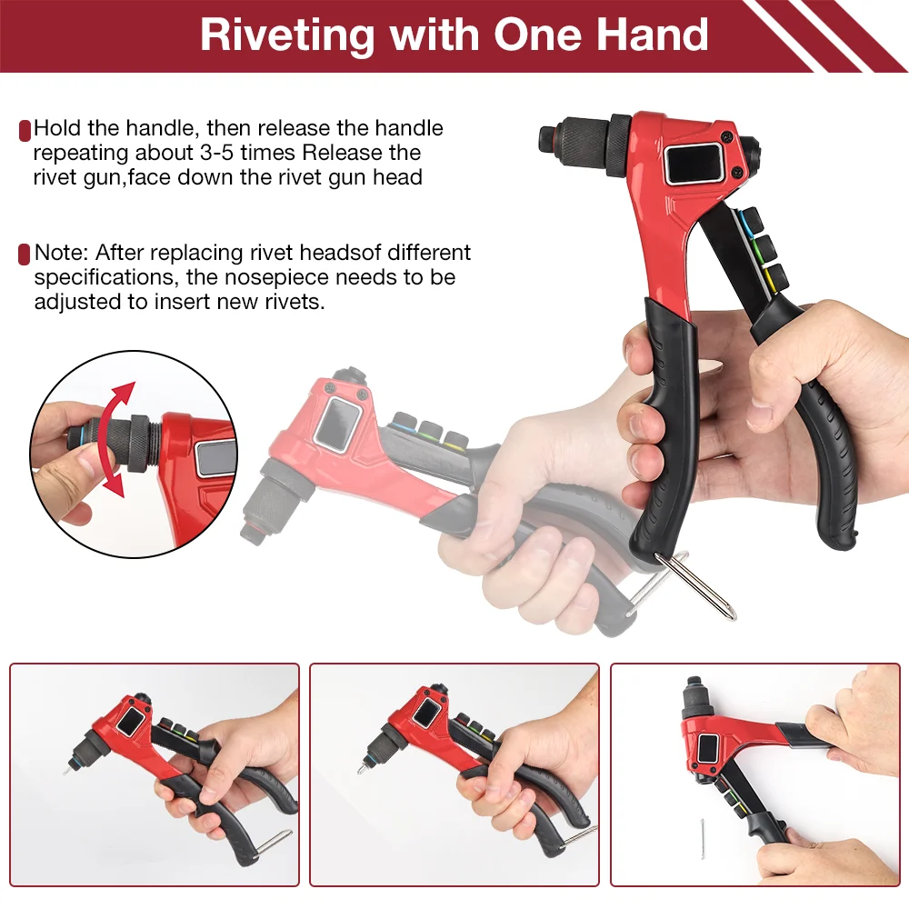 2.4/3.2/4.0/4.8mm Dual Handle Manual Rivet Gun Kit 4-in-1 Riveting Installation Tools with 80 Rivets for Plastic/ Metal/ Leather