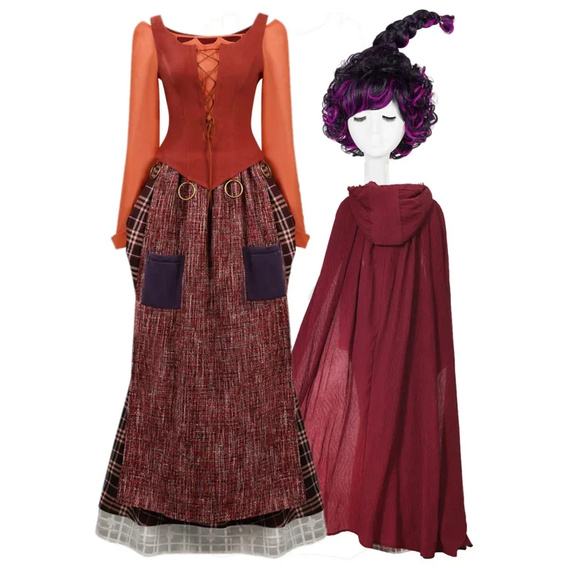 Mary Sanderson Costume Cosplay Hocus Halloween Pocus Abiti Abito da donna Donna Strega Gioco di ruolo Abiti da festa Moda per adulti MN3