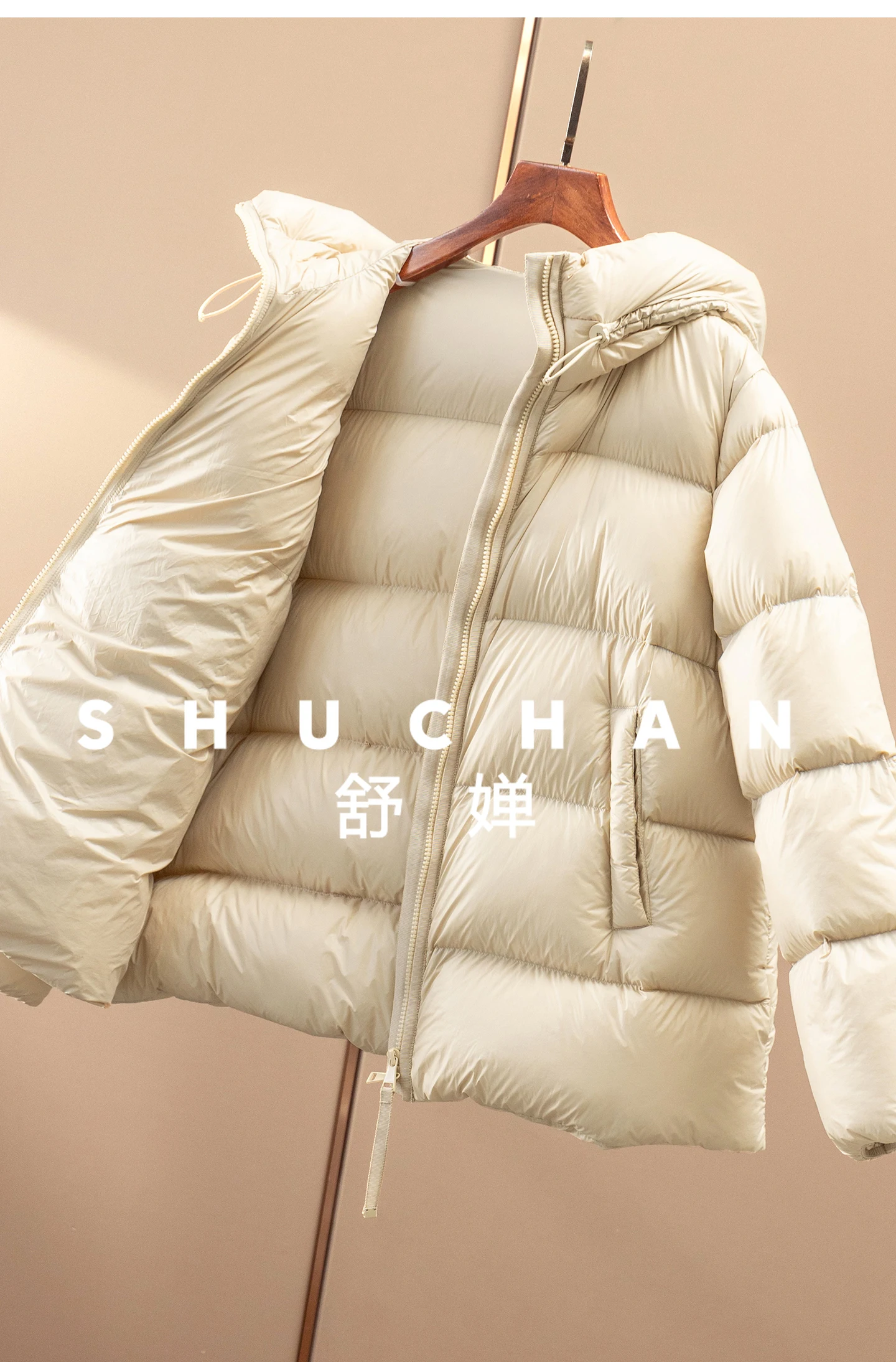 가볍고 푹신한 후드 달린 90% 화이트 구스 다운 재킷 여성용 62E2 겨울용 여성 재킷 2025