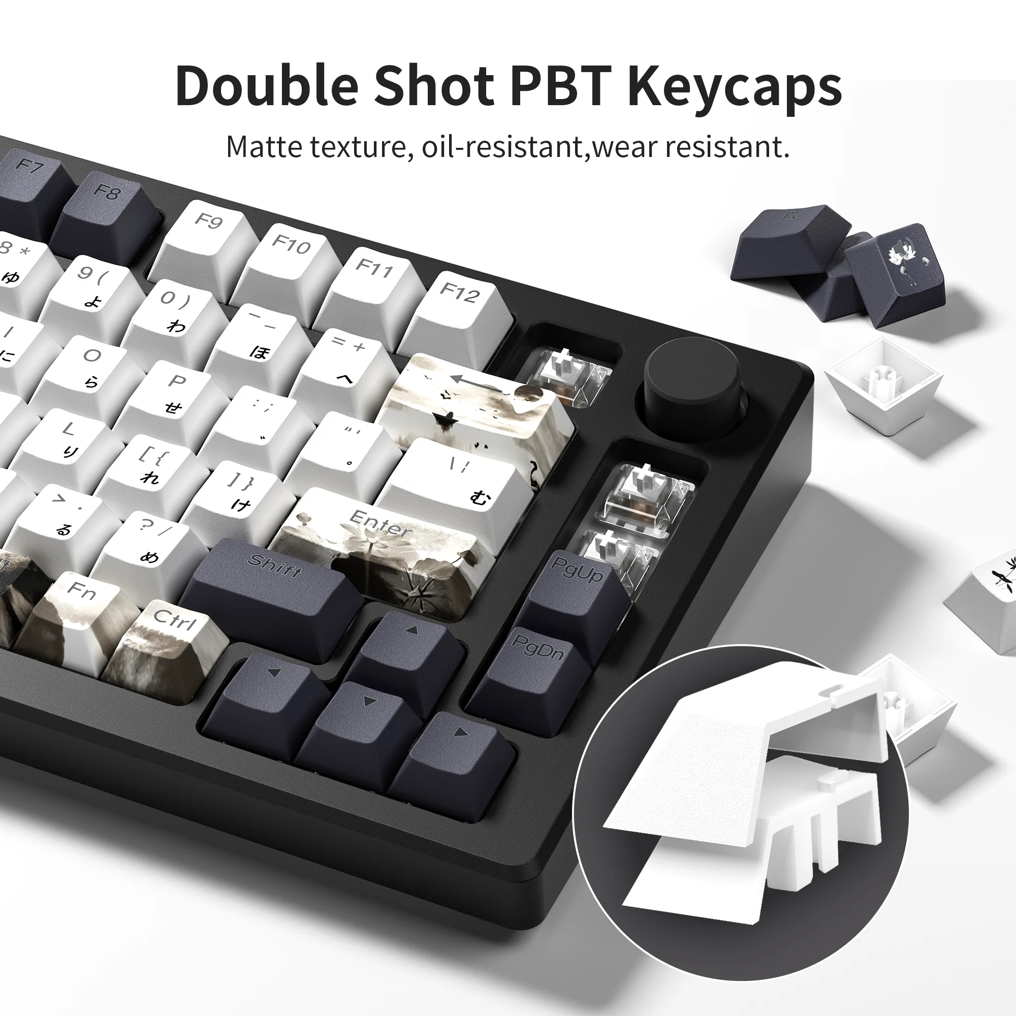 XVX Shine Through Lotus Japanese character keycaps 5-side Dye Sublimation Craft Double Shot  Matte Texture PBT Keycaps 133 keys