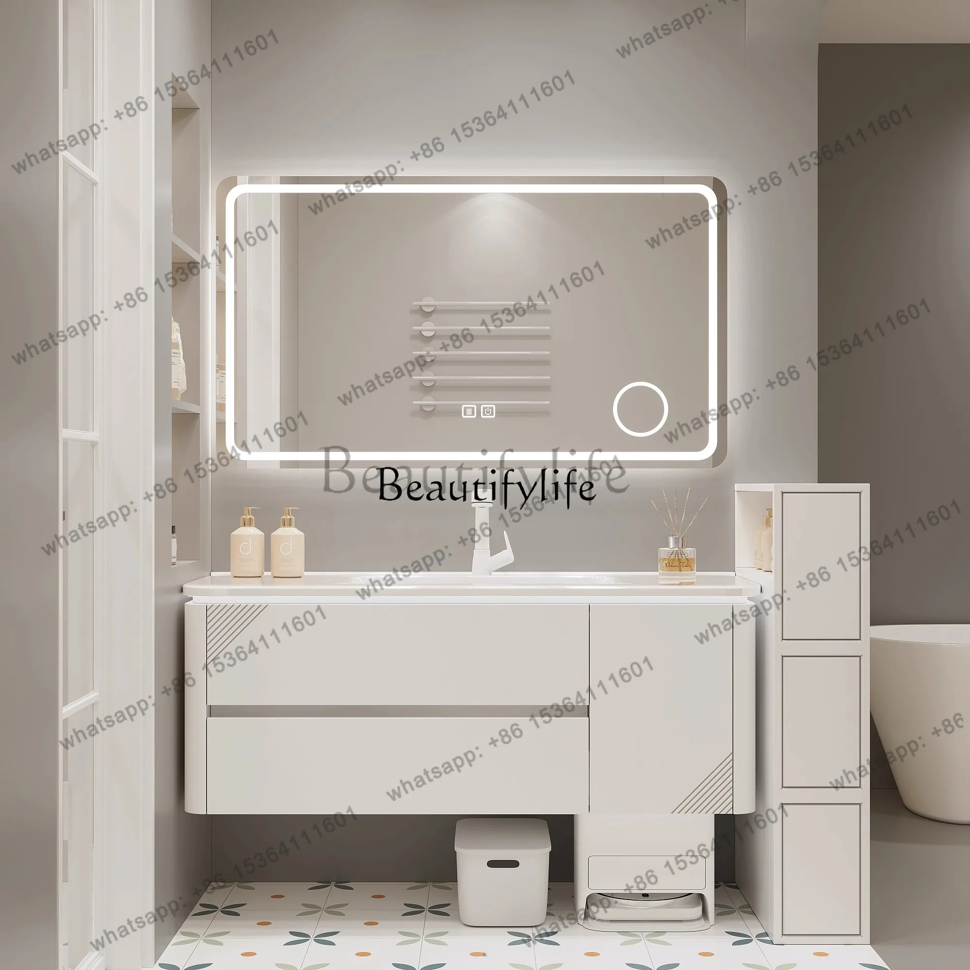 Factory Direct Ceramic integrated basin storage bathroom cabinet combination washbasin custom washbasin
