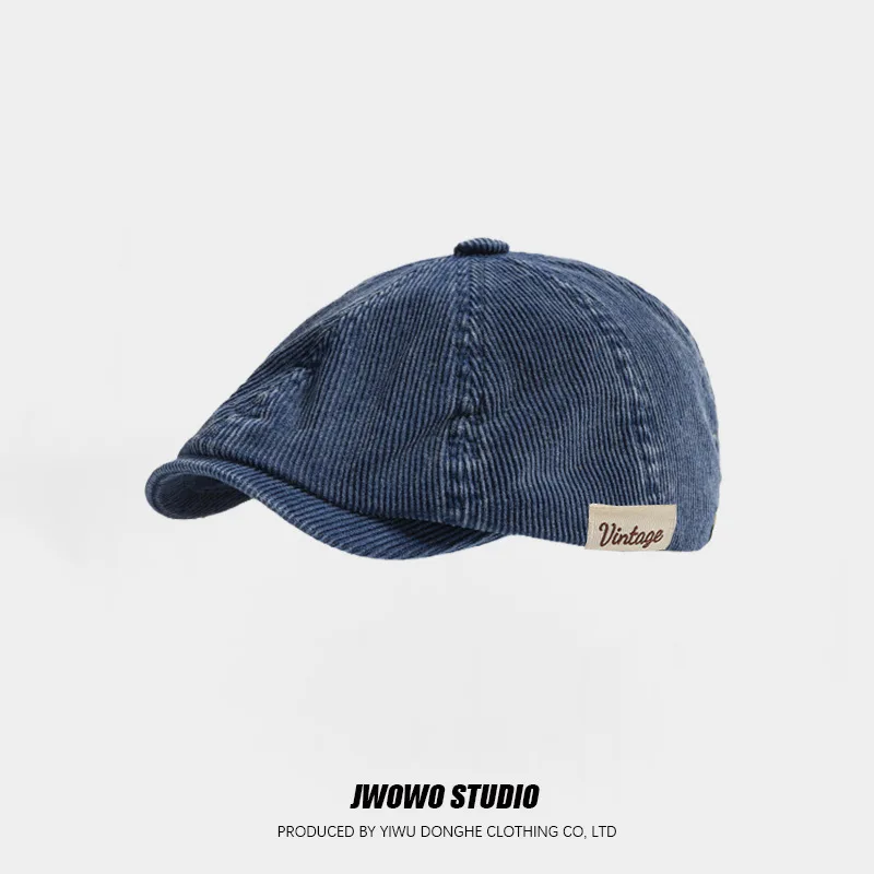 Japońska Retro Sztruksowa Czapka z Daszkiem Męska Wiosenno-Jesienna Literacka Uniwersalna Czapka Malarska Brytyjska Czapka Chłopięca Beret Anty-gazetowa