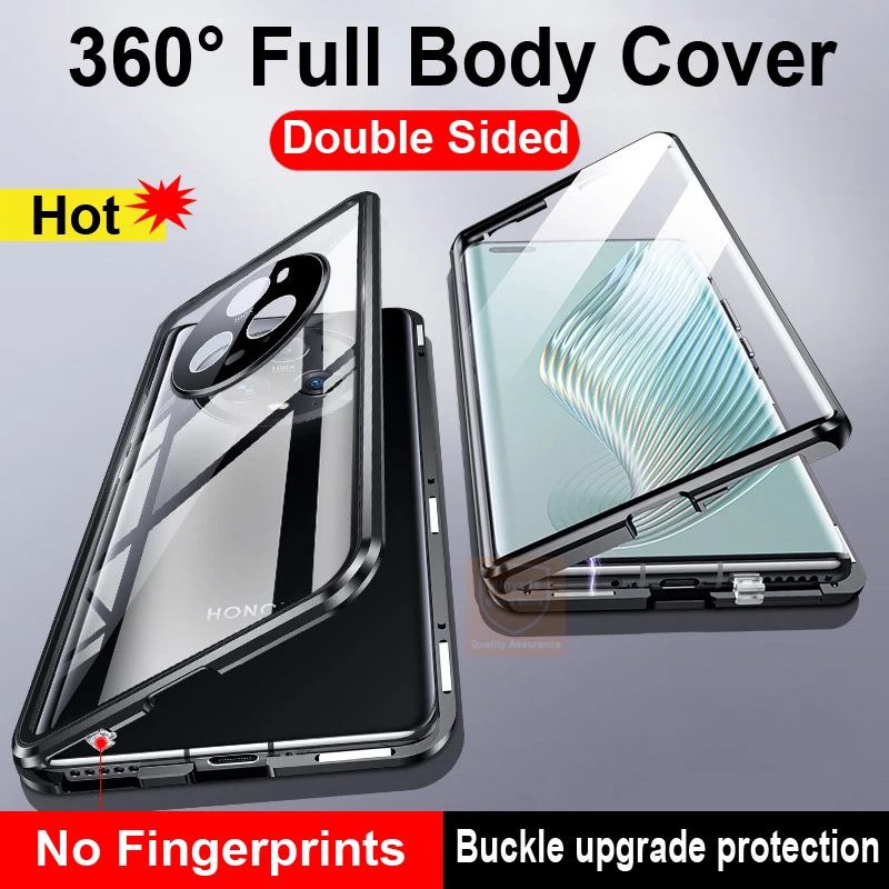 Case For Honor Magic5 Pro Magic 5 Tempered Glass 360 Phone Cover For Honor Magic 5 Pro Case Magnet Full Flip Metal Double Sided