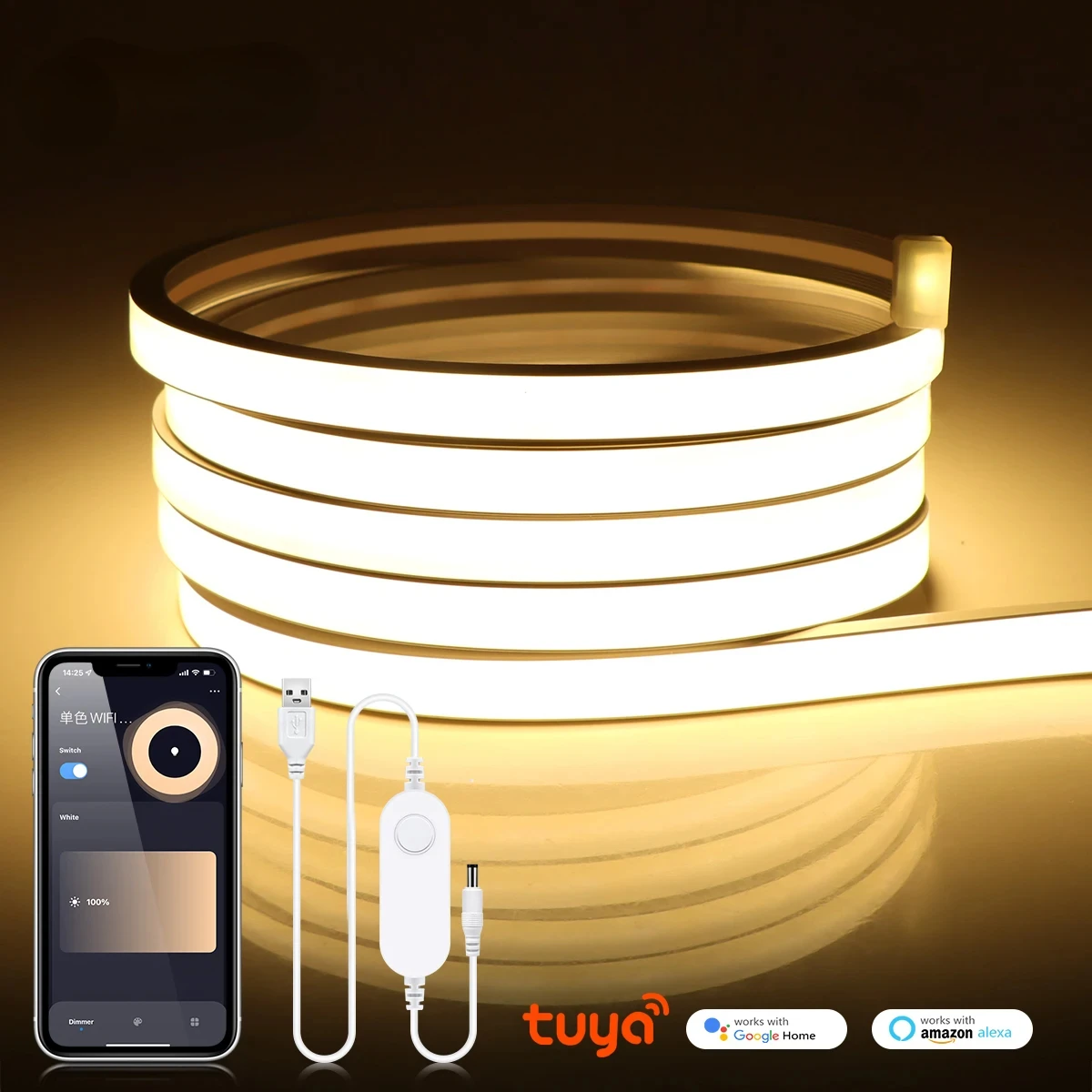 

3.0 Wifi COB Светодиодная лента Smart Tuya 5V USB Light Неоновая светодиодная лента с регулируемой яркостью Диммер Светодиодный контроллер Alexa Лампа Декор шкафа