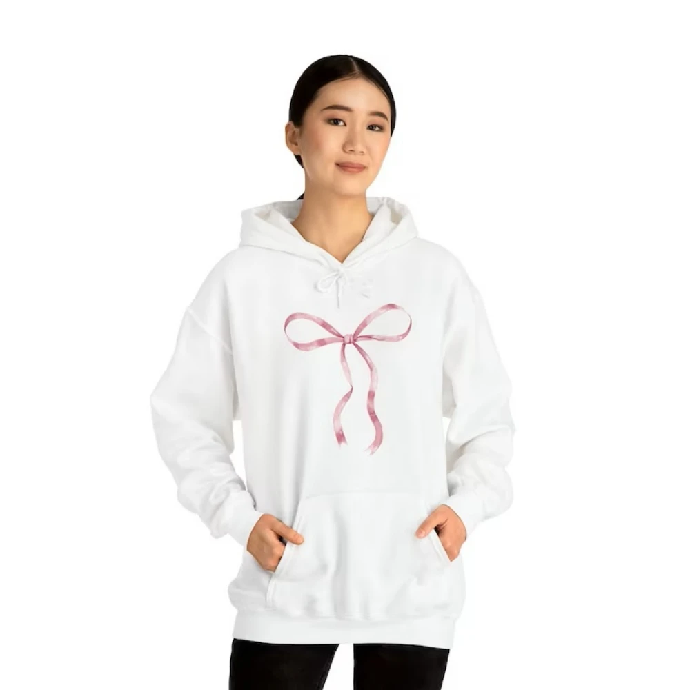 Felpa con cappuccio a nastro rosa per lei vestiti con Coquette felpa con fiocco rosa carino Y2k Pullover girocollo estetico alla moda inverno donna