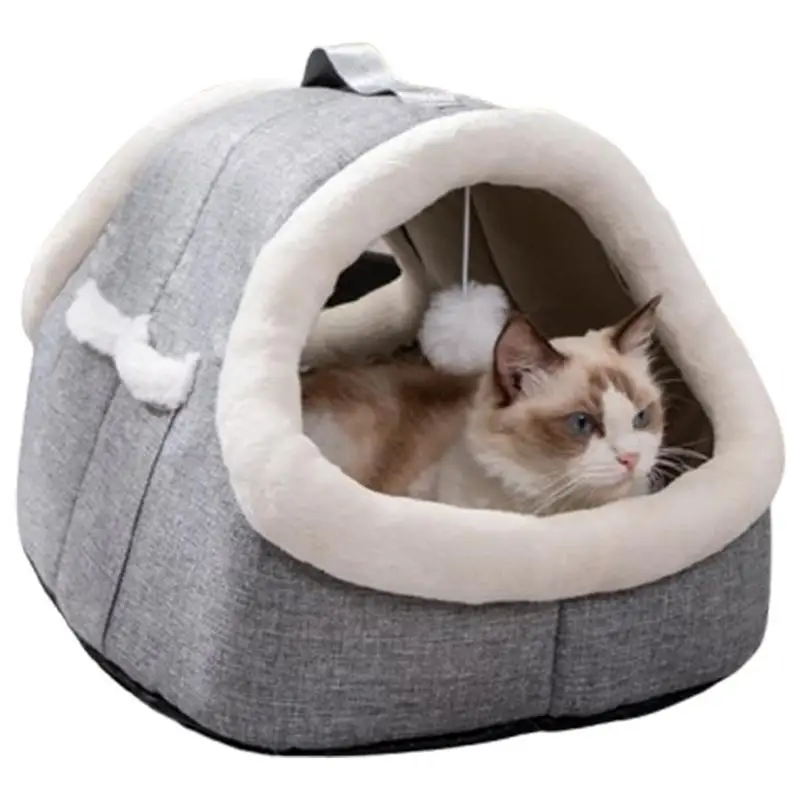 Cat Beds For Indoor Cats Semi-Closed Winter Pet House Covered Cat Bed Warm Cave Nest  Kitten House With Side Pocket For Pet