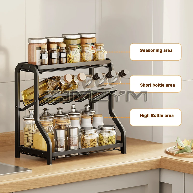 3-tier Seasoning Storage Rack Kitchen Countertop Multifuctional Metal Storage Holder