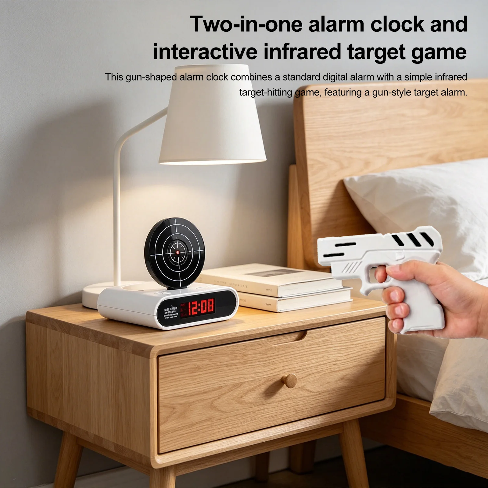 Digital Target Alarm Clock with Gun & LED Display Ringtones Customization 2 Alarming Modes for Heavy Sleepers Novelty Girls