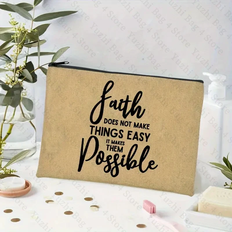 Faith Over Fear Pattern Christian Printed Makeup Pouch Women Cosmetic Bag Religion Graphic Fearless Slogan Toiletry Bags Purse