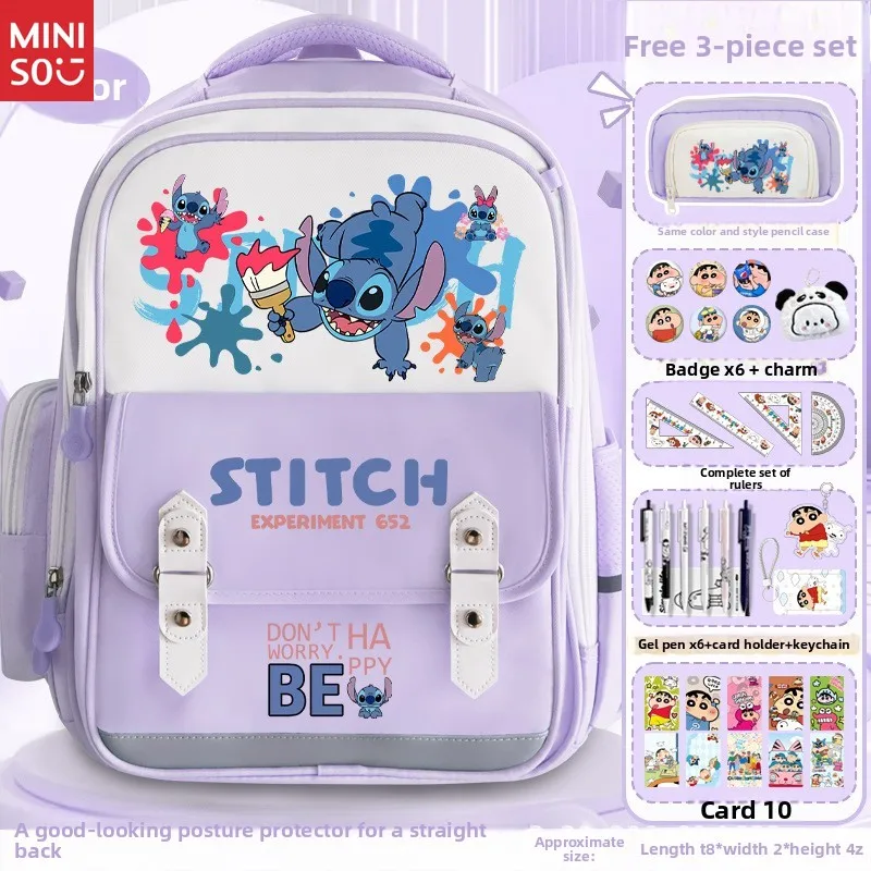 

Miniso Stitch School Backpack, Lilo & Stitch Anime Bookbag for Grades 3-6, Cute Cartoon Bag