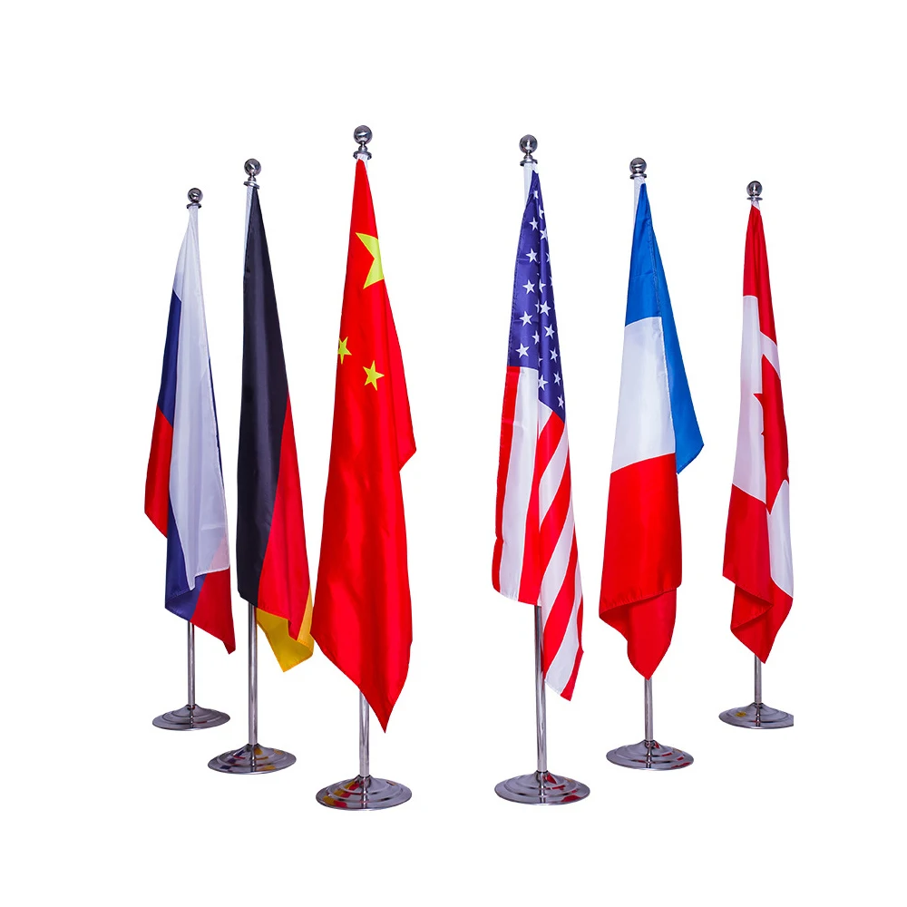 2m Indoor Standing Flagpole Set Silver Gold with Stand High-Quality Indoor Flagpole System for Conference Office