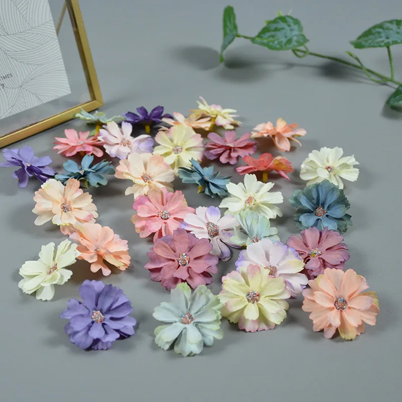 100pcs 10Colors Silk Daisy Flower Heads Home Simulation Flower Wedding Decor For Scrapbooking Handicraft Festival Decoration