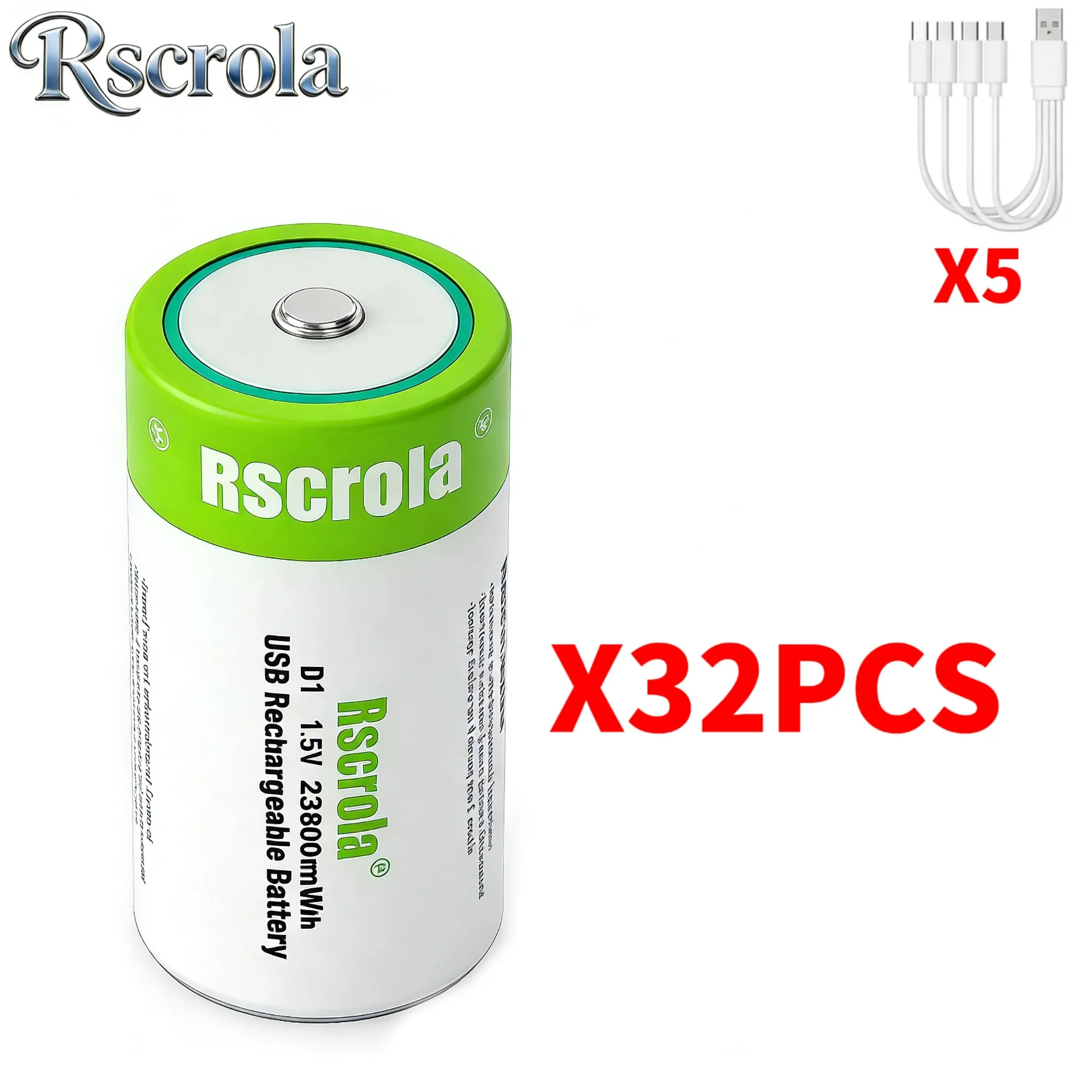 1,5V D-cel oplaadbare Li-ion batterij LR20 USB-C snelladen 23800mWh hoge capaciteit 1800 cycli voor gasfornuizen zaklampen