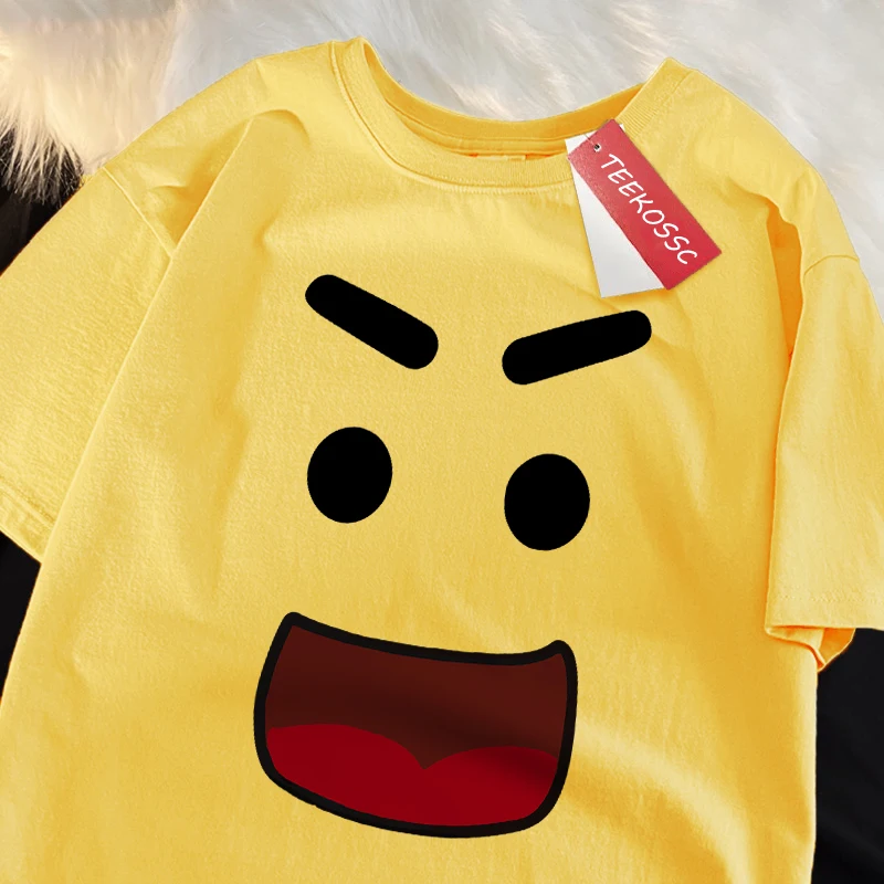 Happy Cartoon Lächeln drucken japanischen Stil Männer Frauen T-Shirt Mode übergroße T-Shirt hochwertige Baumwolle T-Shirts Hip Hop Tops