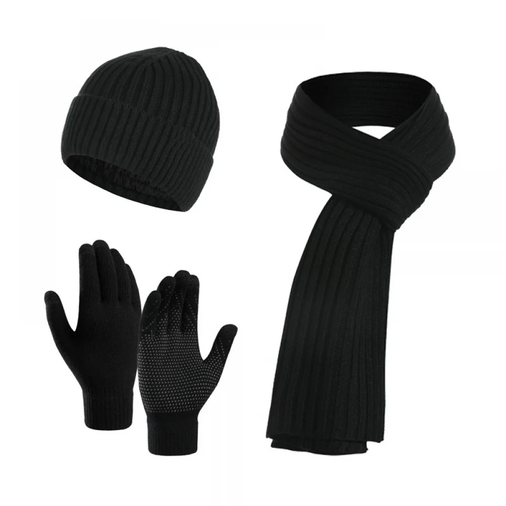 Hot Autumn Winter New Imitation Cashmere Warm Men Hat Scarf Gloves Winterproof Suit Women Thick Knit three-piece Set Chapeu