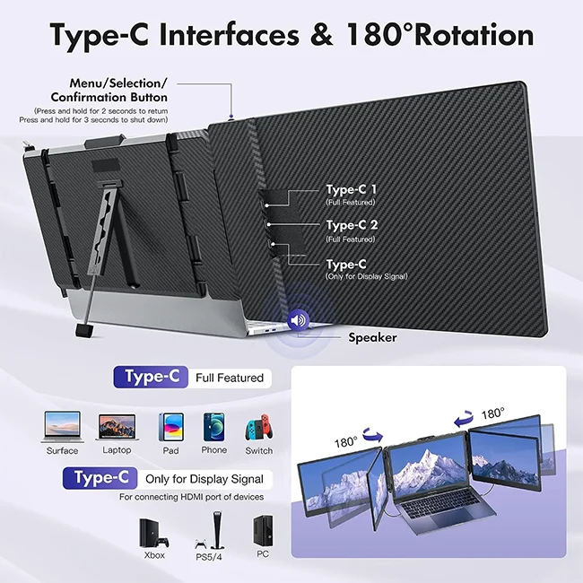 

OFIYAA OEM ODM Direct Factory Kwumsy S2 Тройной удлинитель экрана ноутбука 14 "FHD 1080P IPS Двойной портативный монитор для ноутбука