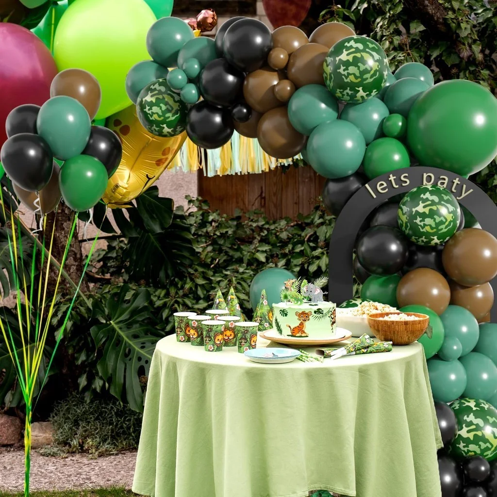 114pcs Green Camouflage Balloon Garland Arch Kit For Outdoor Party Decoration Birthday Hunting Camping Game Jungle Themed Party