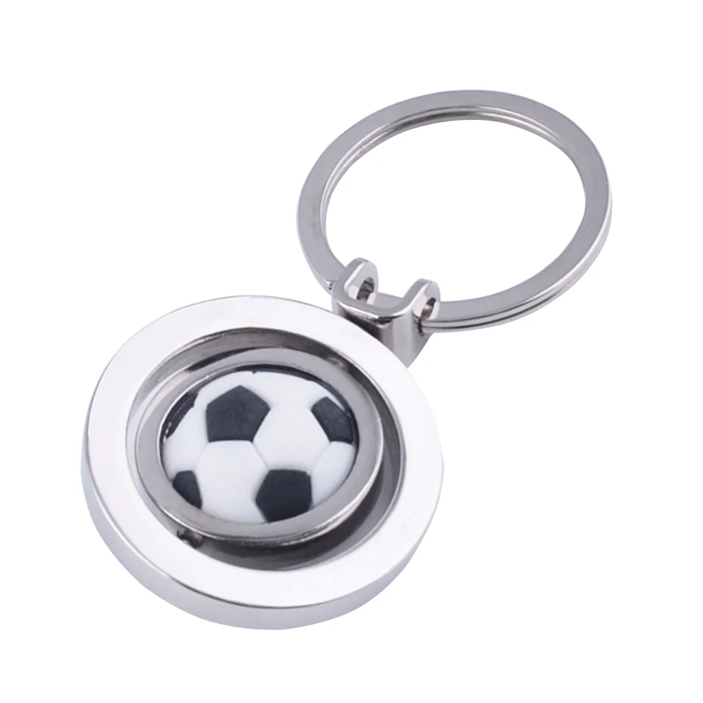 1 Set of 4Pcs Creative Rotatable Football Pendant Keyring Soccer Ball Keychains for Memorial Handbag Phone Pendant (Steel Color)