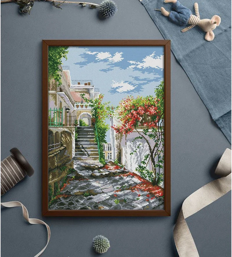 Joy Sunday Kreuzstich-Set, Landschaft, HD-Muster, Aida 16/14 CT, gezählt, bedruckter Stoff, Leinwand, DIY-Sticknadel-Set, Kunsthandwerk – Detail 4