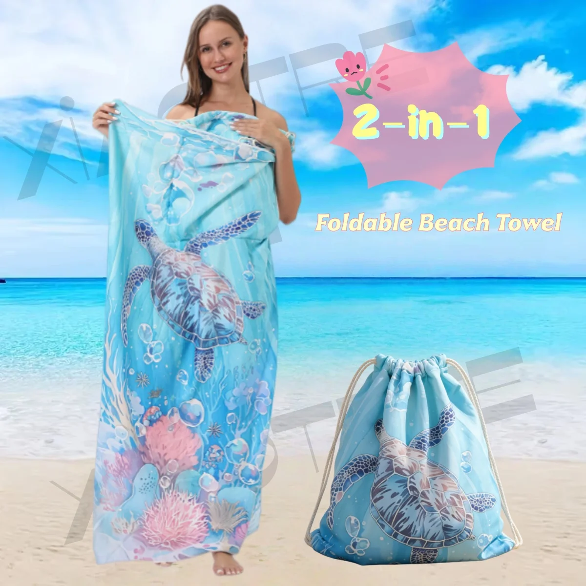 XIAOTREE Mochila Toalla de Playa Multifuncional 2 en 1 - Bolsa de Almacenamiento Convertible, Esencial para Natación, Picnics y Vacaciones