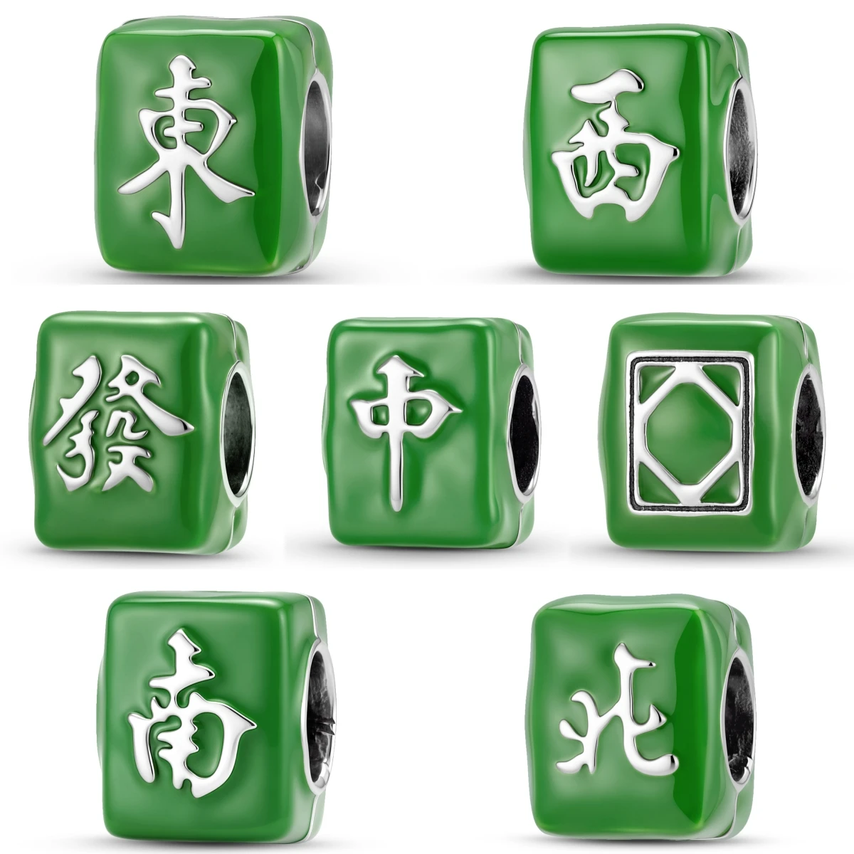 

925 Sterling Silver Symbols Charm Chinese Mahjong East West North South Bead Jewelry Fit Original Bracelet Jewelry Accessories