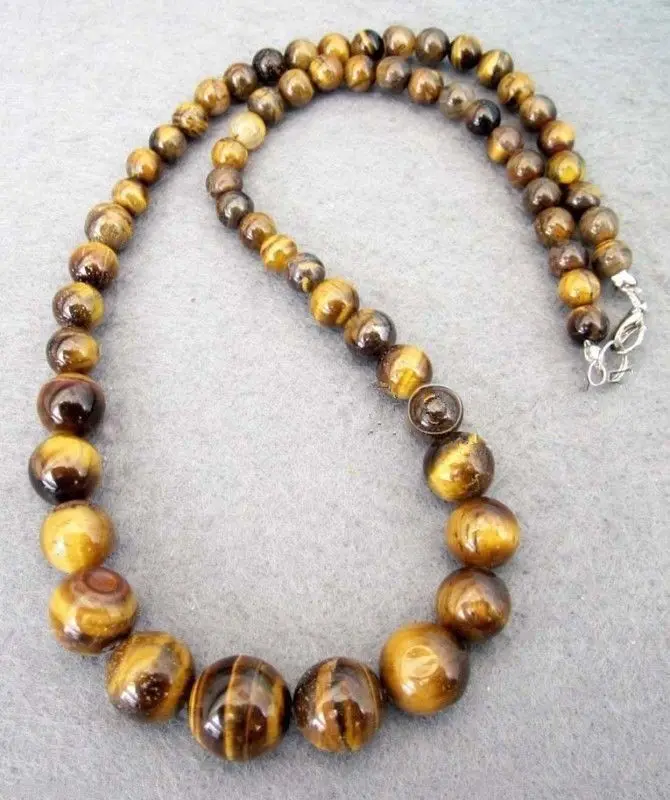 

NEW 6-14MM GENUINE TIGER EYE GEMS STONE ROUND BEADS NECKLACE 18INCH