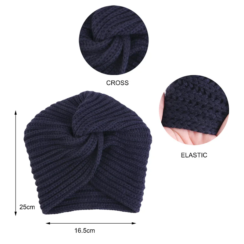 Autumn Winter Cross Knotted Knitted Turban Hats Thick Knit Hats Warm Beanies Chemo Cap For Women Ladies Headscarf Bonnet